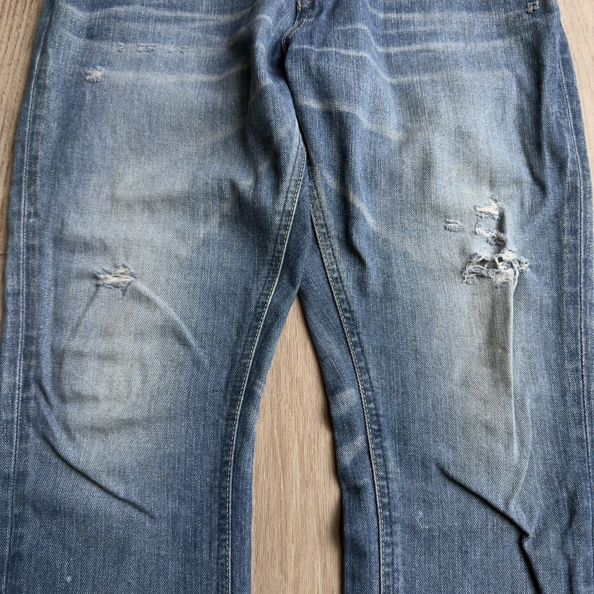 NANO universe x Lee Collaboration Light Blue Wash Distressed Denim Jeans Size US 31 - 5 Thumbnail