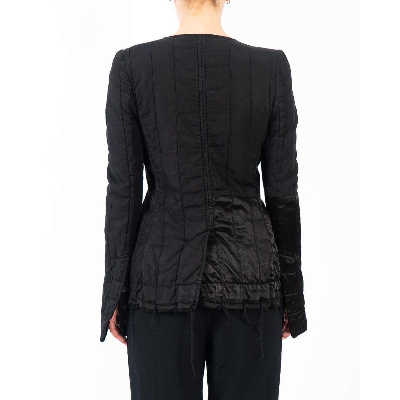 Haider Ackermann FW18 Distressed Round Shoulder Jacket in Black Silk Satin Size XS / US 0-2 / IT 36-38 - 6 Thumbnail