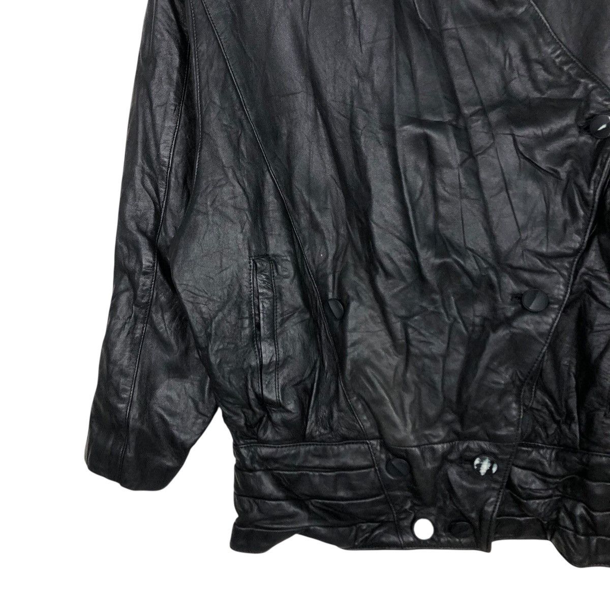 Genuine Leather 📌Rich Black Vtg Biker Leather Jacket Fromage Issey Miyake Size US M / EU 48-50 / 2 - 5 Thumbnail
