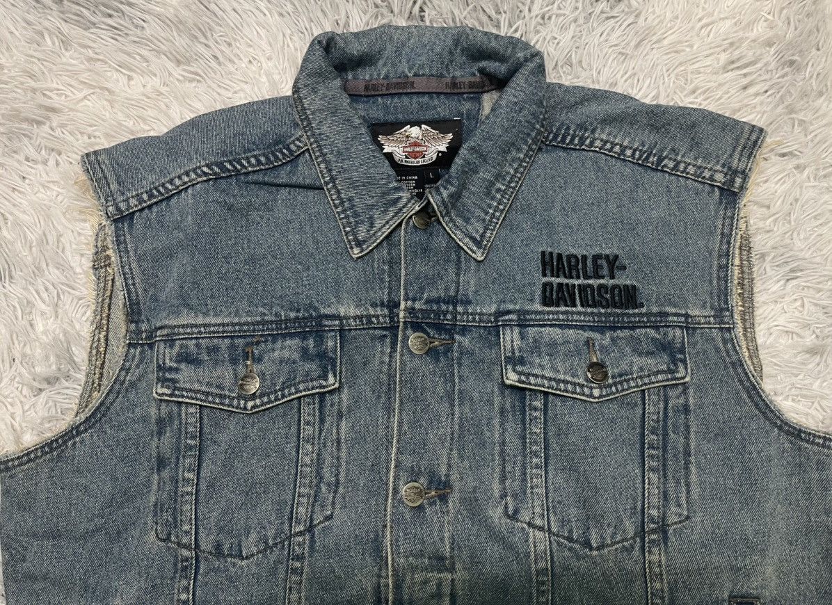 Harley Davidson 2000s HARLEY DAVIDSON EMBROIDERED LOGO DENIM DISTRESSED Size US L / EU 52-54 / 3 - 5 Thumbnail