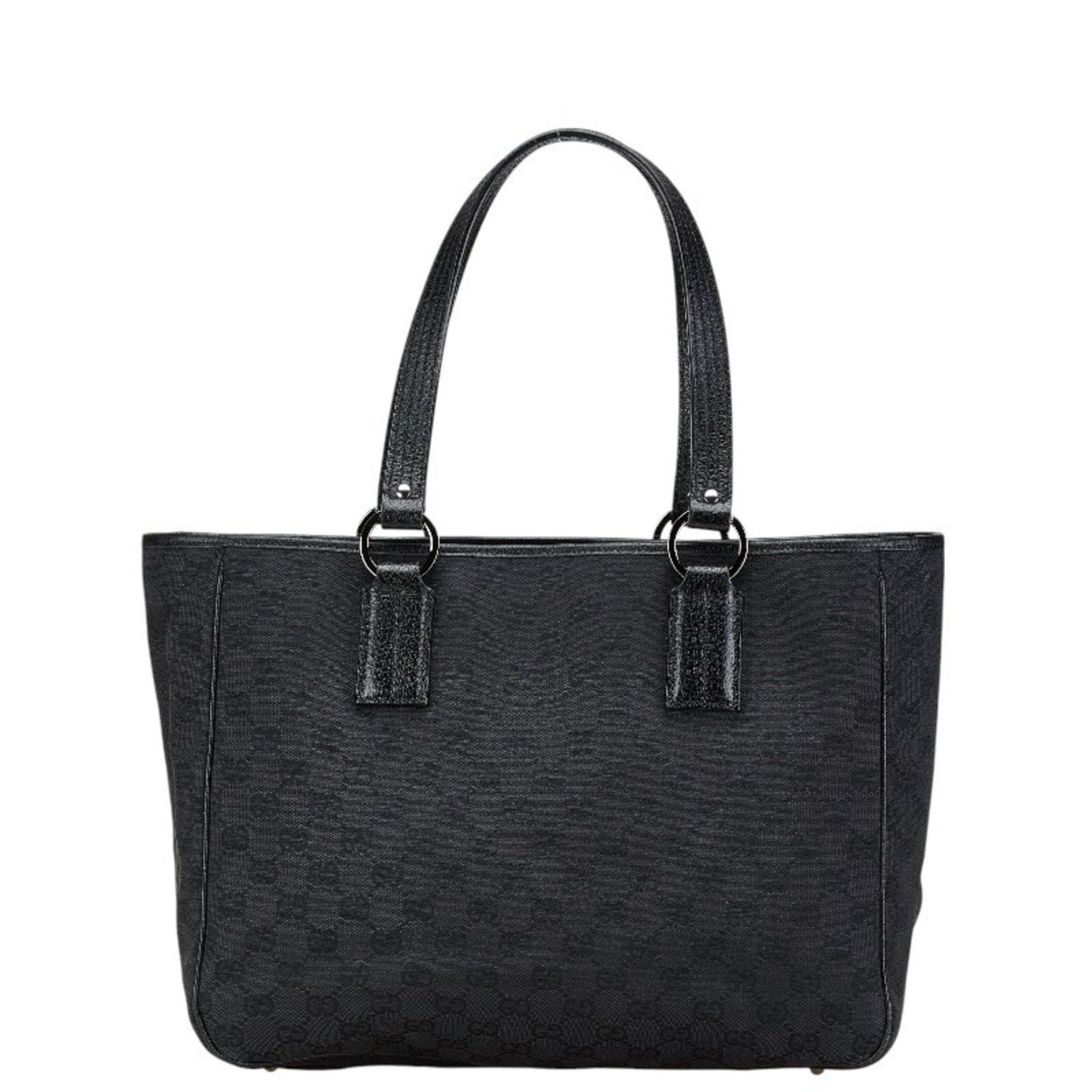 Gucci GG Canvas Tote Bag Shoulder 113017 Black Leather Women's GUCCI