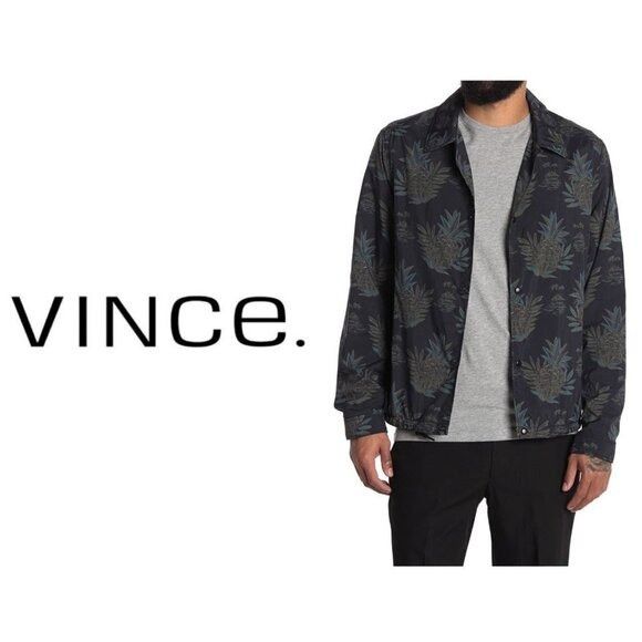 Vince Vince Mens Black Blue Tropical Print Full Zip Pocket Windbre Size US M / EU 48-50 / 2 - 7 Thumbnail