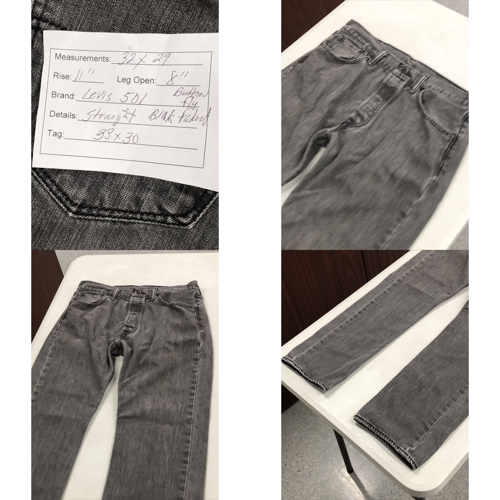 Levi's Levi's 501 Jeans Mens 32x29 Button Fly Straight Denim Cotton Black Logo 5-Pocket Regular Slim Fit Size US 32 / EU 48 - 8 Thumbnail