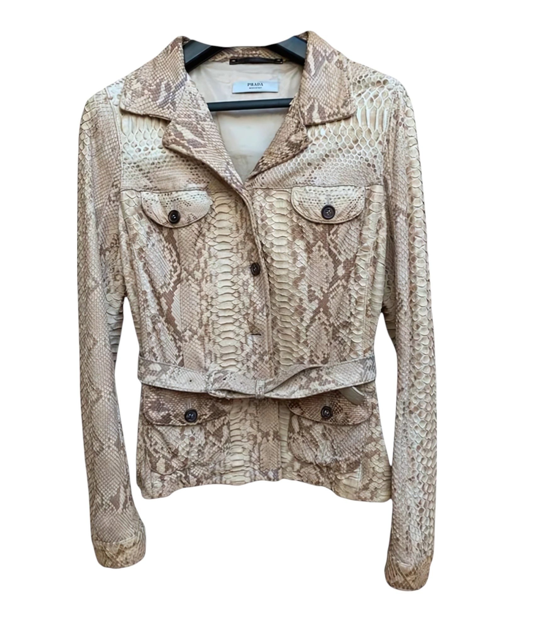 Prada S/S 2004 REAL PYTHON SKIN LEATHER SHORT BELTED JACKET Size L / US 10 / IT 46 - 1 Thumbnail