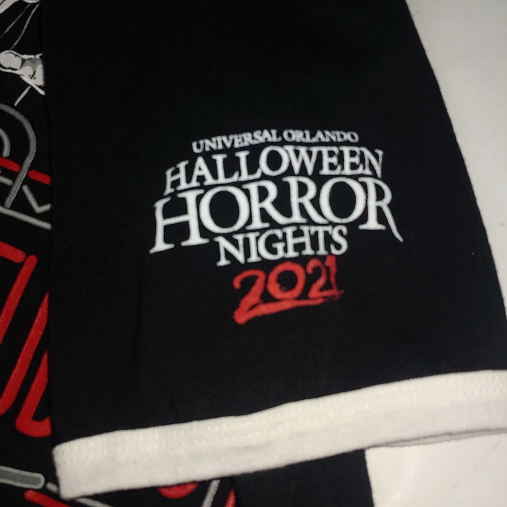 Vintage Universal Studios Halloween Horror Nights Ringer T-Shirt Unisex Small Black 2021 Horror Movie Characters Size US S / EU 44-46 / 1 - 4 Thumbnail
