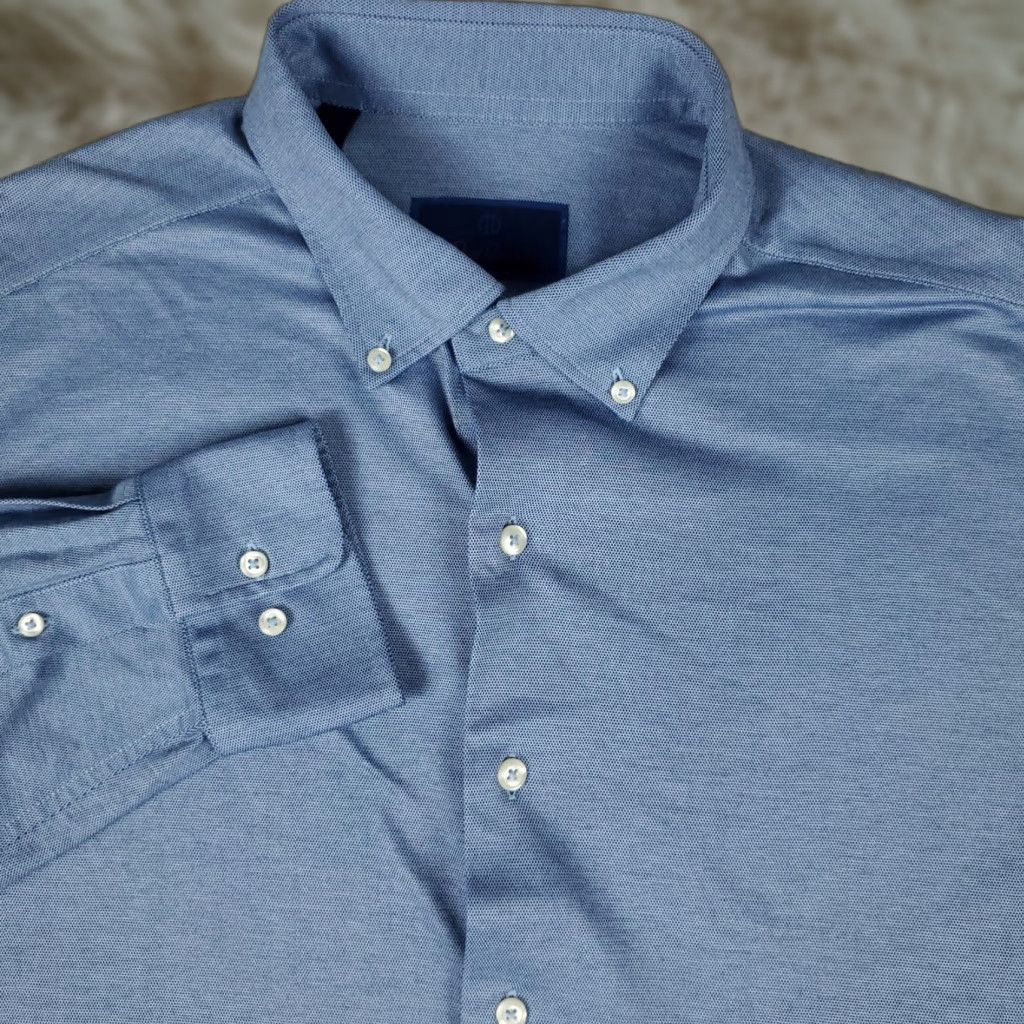 David Donahue David Donahue Shirt Mens XL Blue Knit Casual Button Up Long Sleeve Size US XL / EU 56 / 4 - 1 Thumbnail
