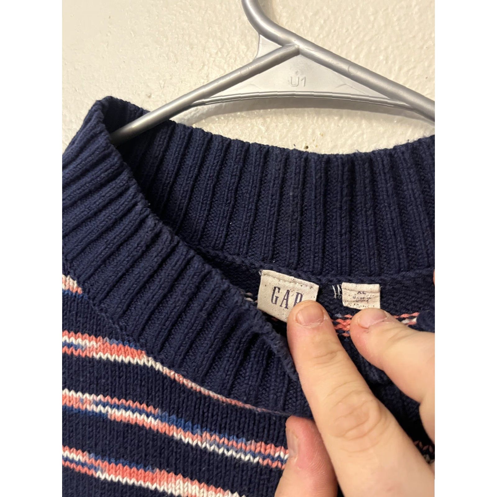 Gap GAP Striped Mock Neck Sweater Woman’s XL navy coral cotton blend Size XL / US 12-14 / IT 48-50 - 2 Thumbnail