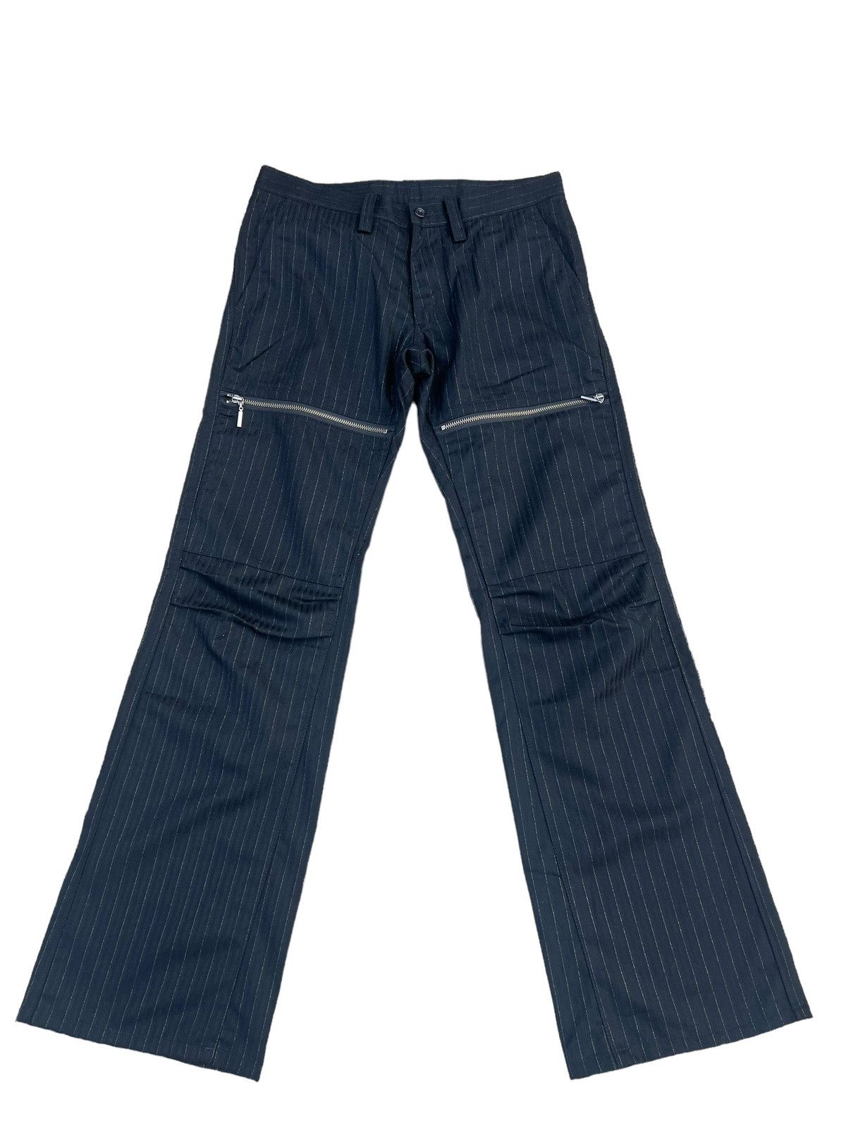 Vintage The Tenoras Japan Silver Striped Flare Cargo Trouser Pant Size US 31 - 1 Thumbnail