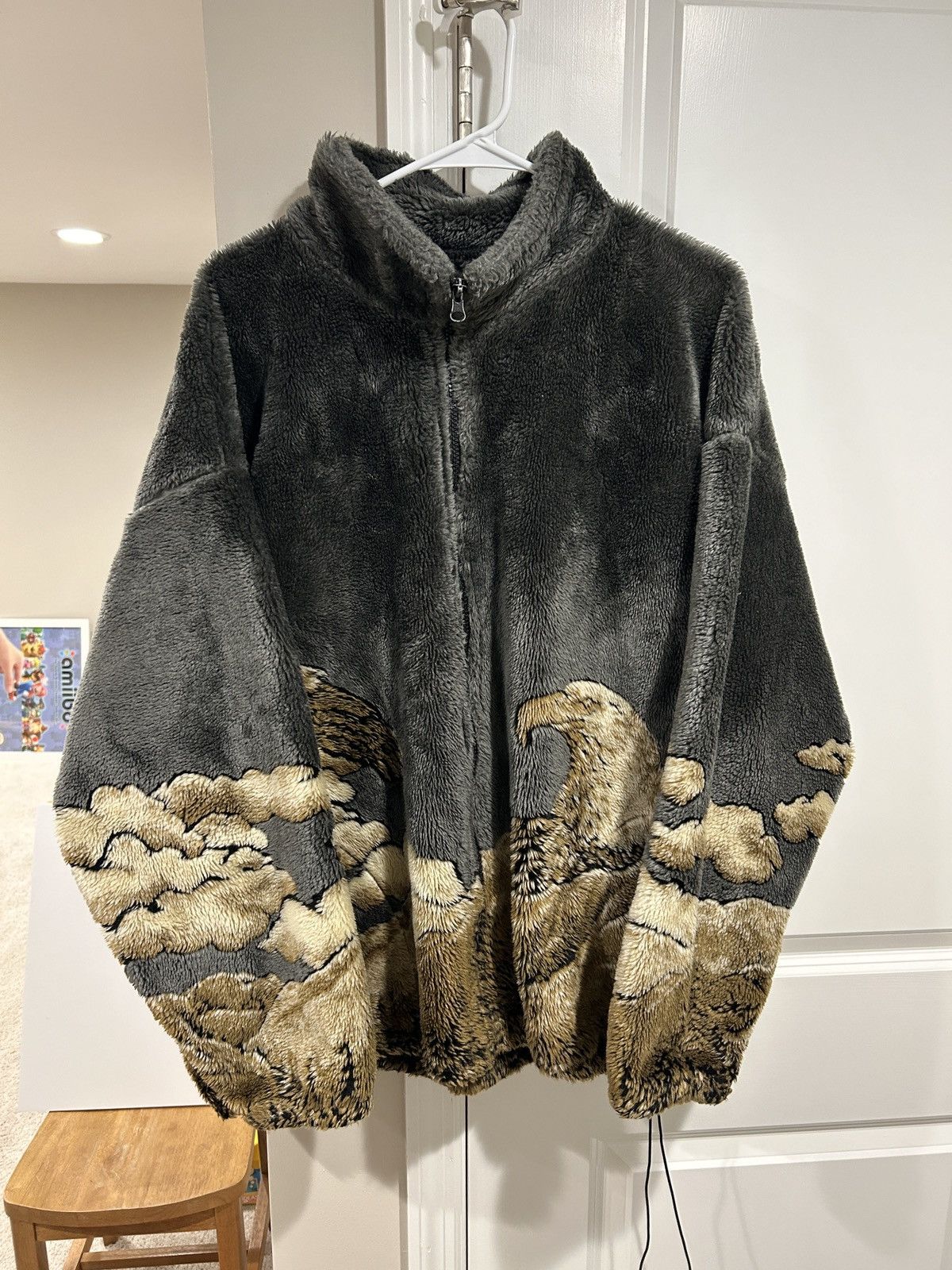 Vintage 90s Fuzzy Fleece Jacket Eagle Nature USA Made