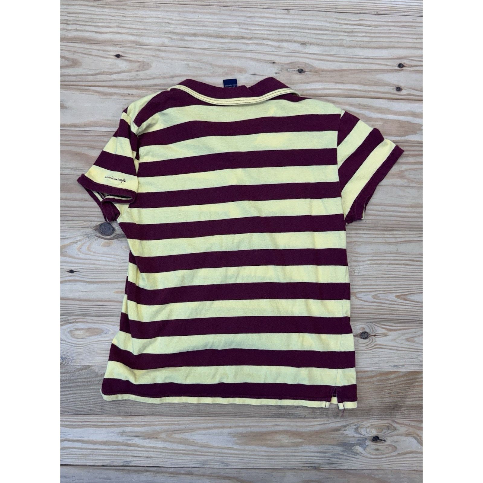 American Eagle Outfitters American Eagle Girl's L Striped Yellow Polo Shirt Size L / US 10 / IT 46 - 2 Thumbnail