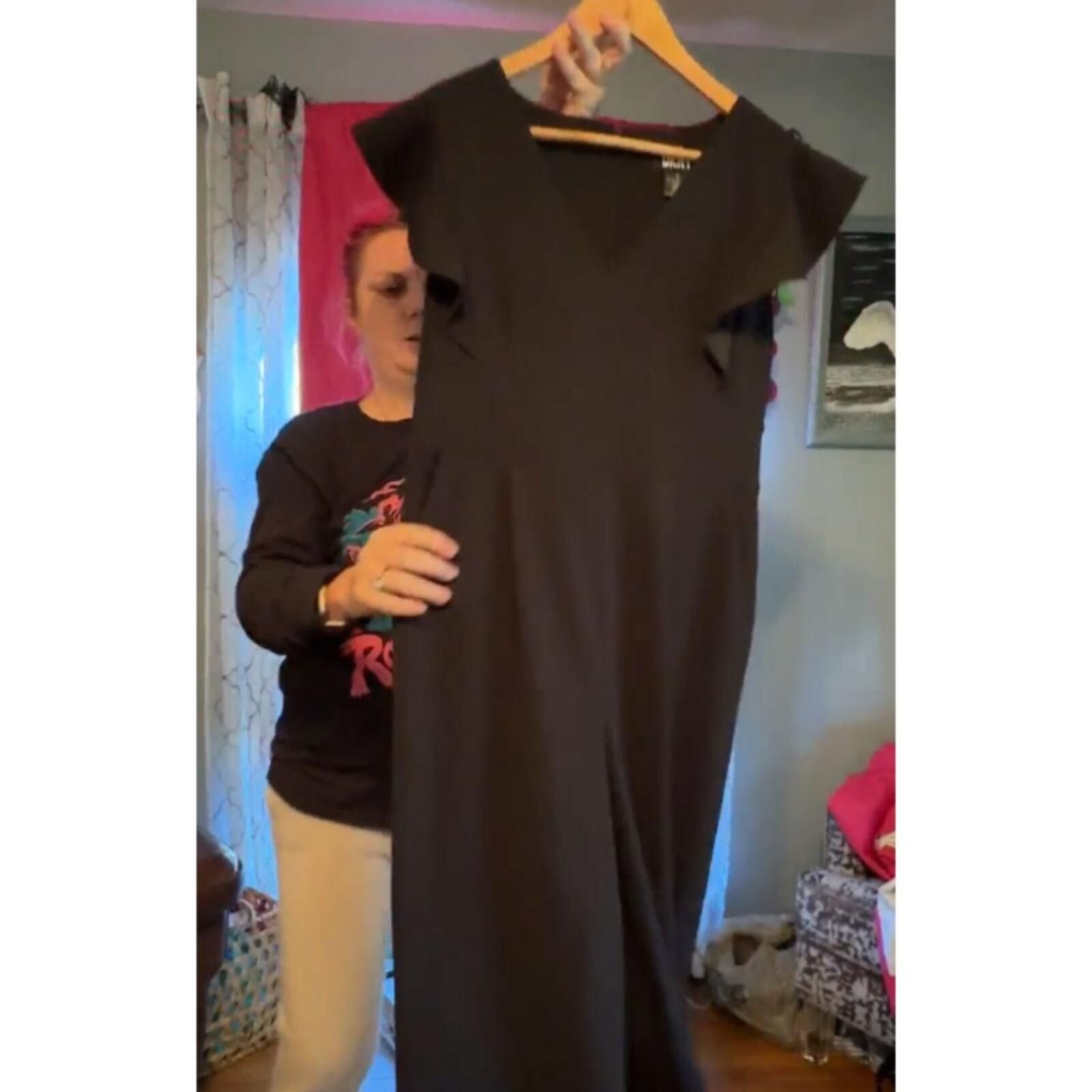DKNY DKNY Black Ruffle Flutter Sleeve - Jumpsuit Pockets Size 32" / US 10 / IT 46 - 5 Thumbnail