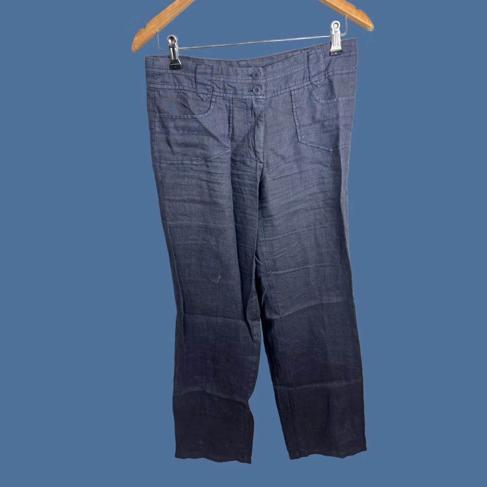 Vintage Puro Lino Pants Womens Small Blue Linen Casual Wide Leg Lightweight Summer Size 28" / US 6 / IT 42 - 1 Thumbnail