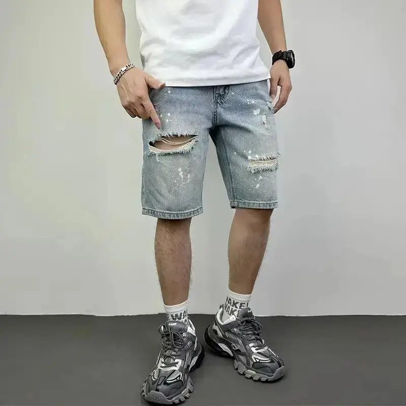 Japanese Brand Retro splashed ink ripped denim shorts Size US 32 / EU 48 - 1 Thumbnail