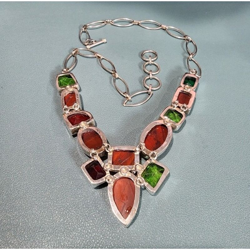 Vintage Artisan Sterling Silver Carnelian Agate Glass Y Necklace Size ONE SIZE - 4 Thumbnail
