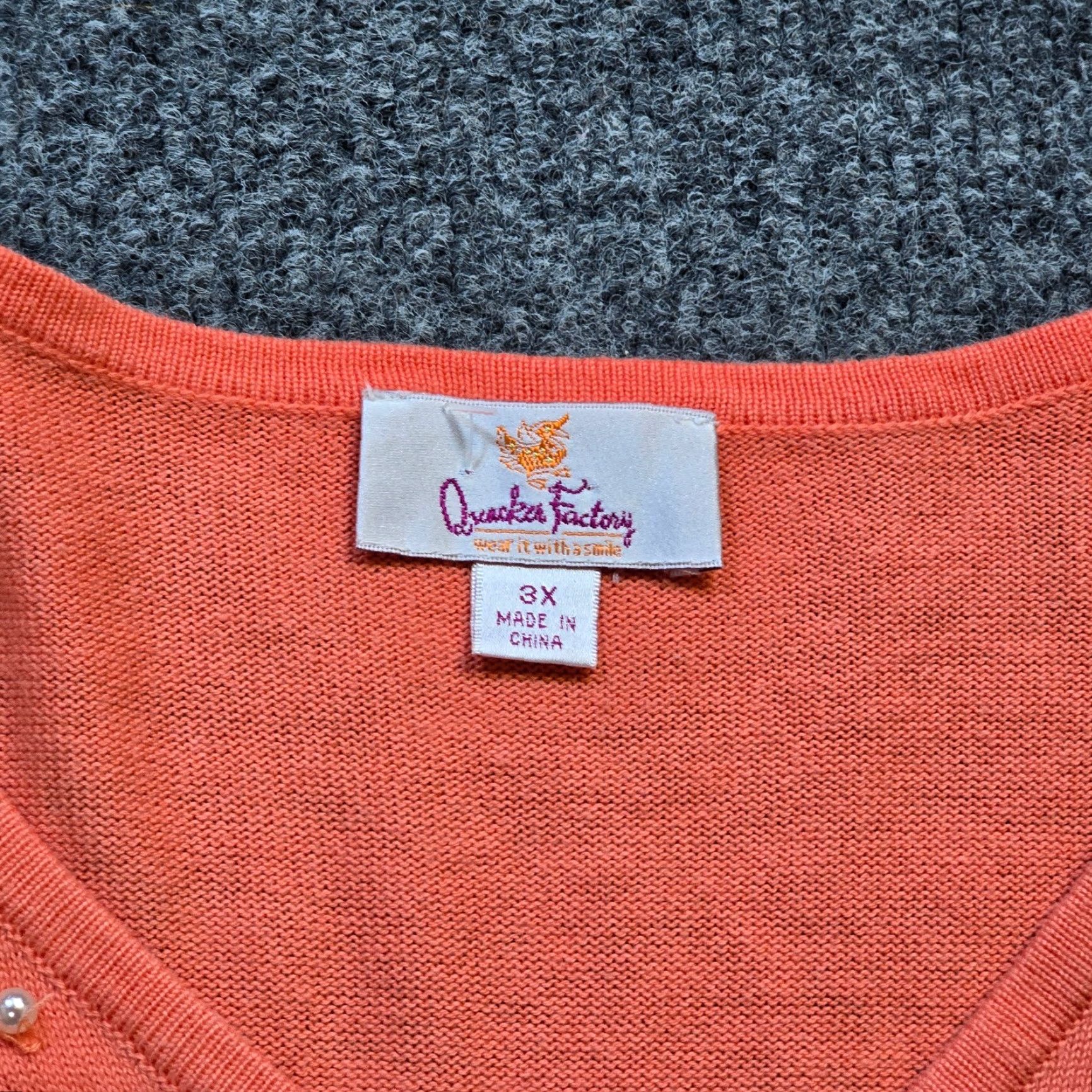 Quacker Factory Quacker Factory Sweater Women Size 3X Orange Beaded Rhinestones Pearl Knit V-Neck Pullover Casual Knitwear Size XXL / US 16-18 / IT 52-54 - 3 Thumbnail