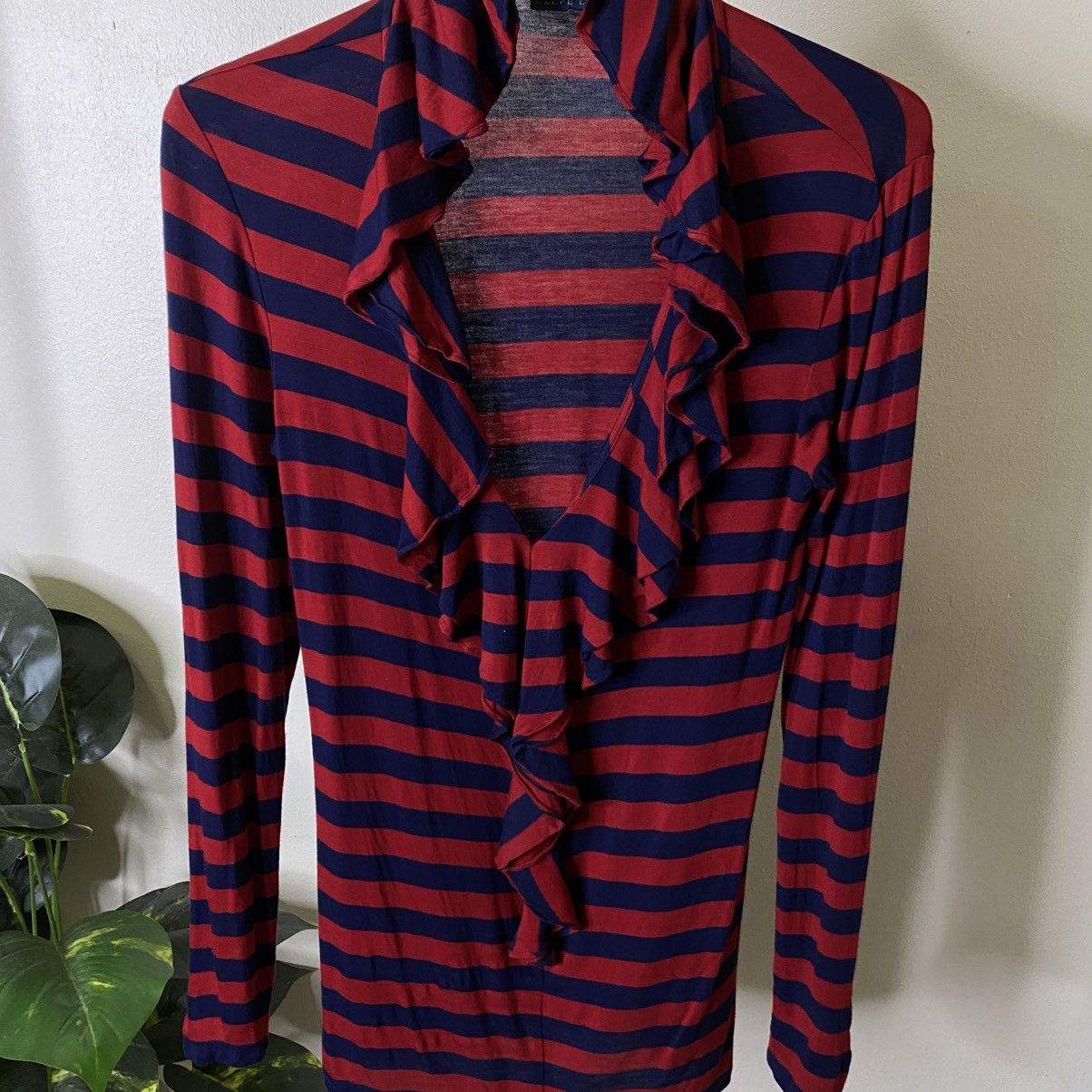 Ralph Lauren Ralph Lauren Sport Navy Red Striped Ruffle Front LS Tee Size S / US 4 / IT 40 - 2 Thumbnail