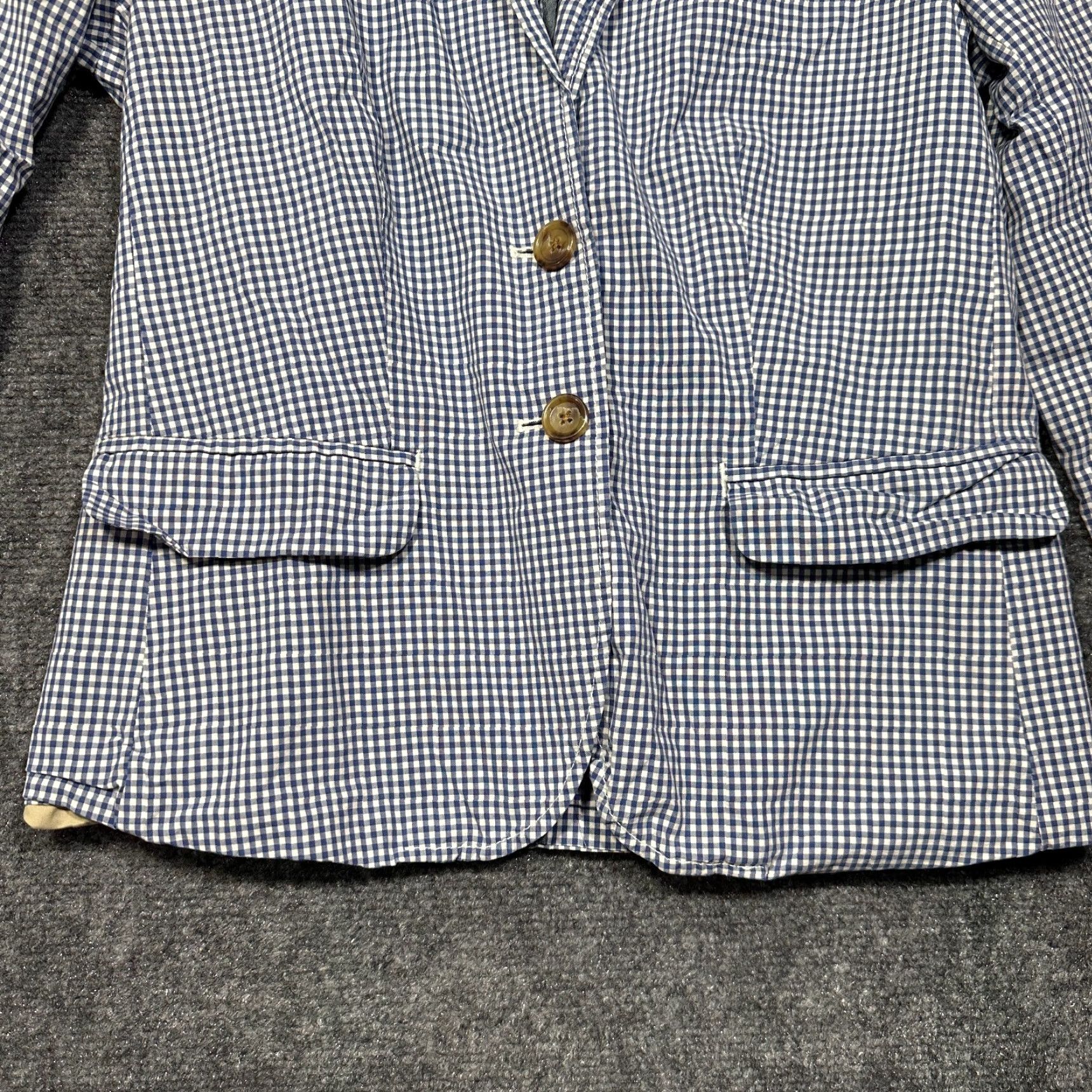 J.Crew J.CREW Blazer Womens 0 Blue White Gingham Cotton Lined 2 Button Jacket Notch Lapel Regular Short Sleeve Buttoned Front Vintage: No Size XS / US 0-2 / IT 36-38 - 2 Thumbnail
