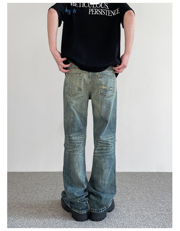 Japanese Brand × Jean Retro distressed men's straight flared cleanfit ripped jeans Size US 32 / EU 48 - 6 Thumbnail
