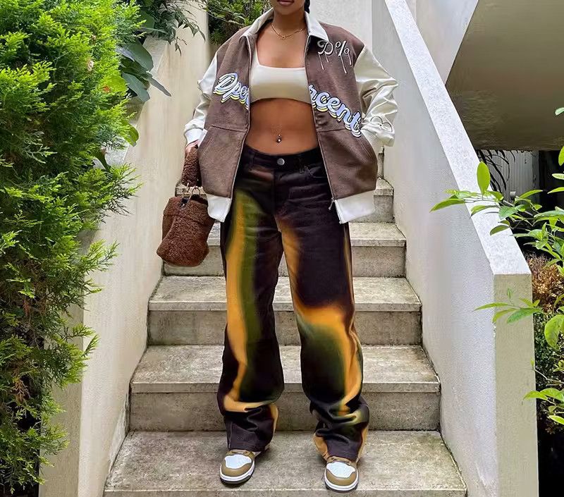 image of Very Cool Gradient Color Baggy Pants in Brown/Yellow, Women's (Size 28)