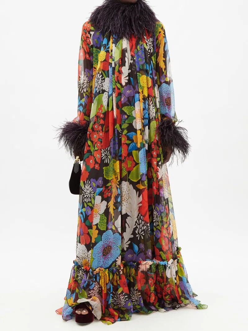 Saint Laurent Paris o1bcso1str1125 Maxi Dress In Floral Silk in Multicolor Size M / US 6-8 / IT 42-44 - 2 Thumbnail