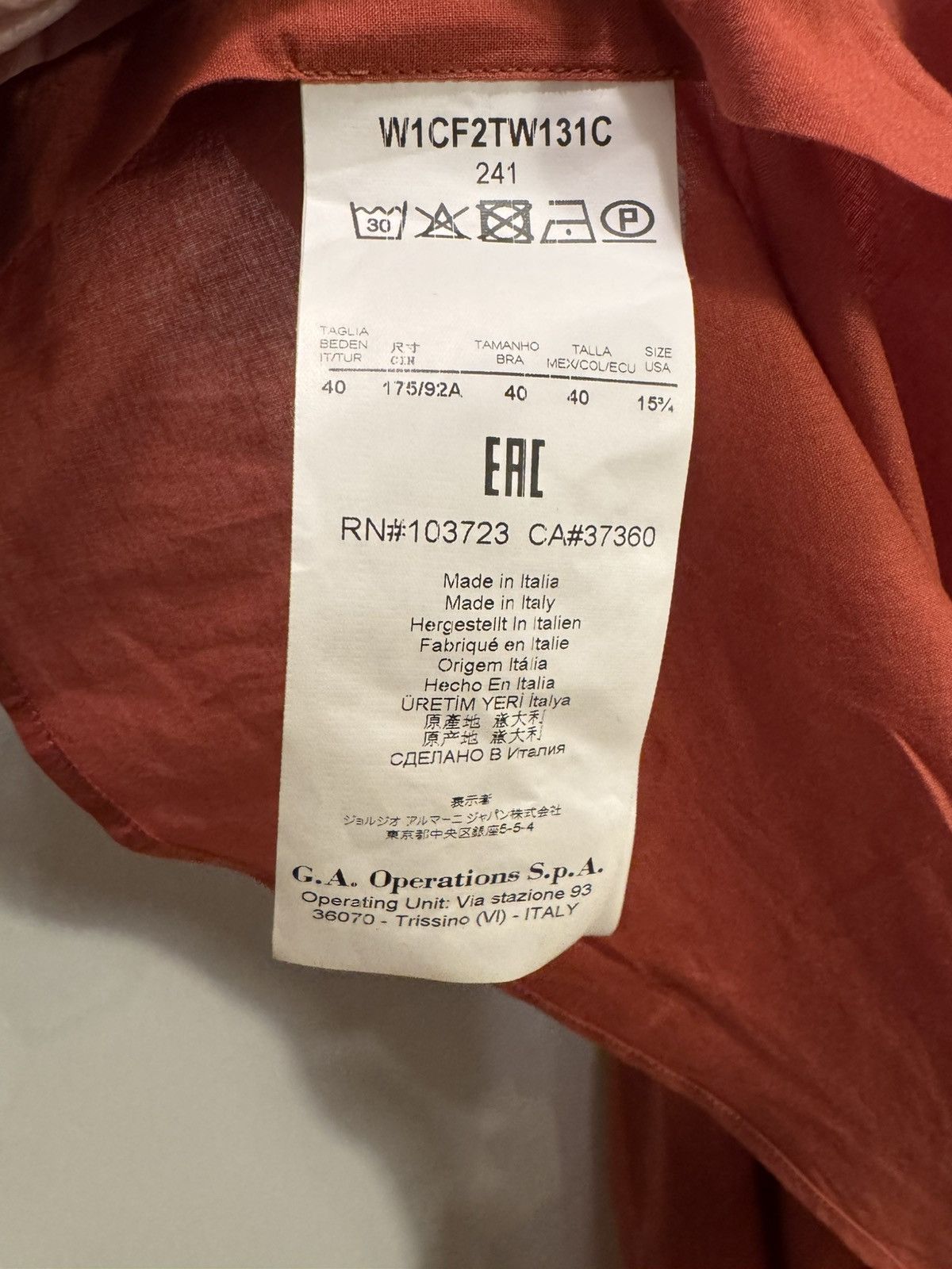 Emporio Armani Emporio Armani- Shirt - Color Rust- 15 ¾ (inches-neck) Size US M / EU 48-50 / 2 - 6 Thumbnail