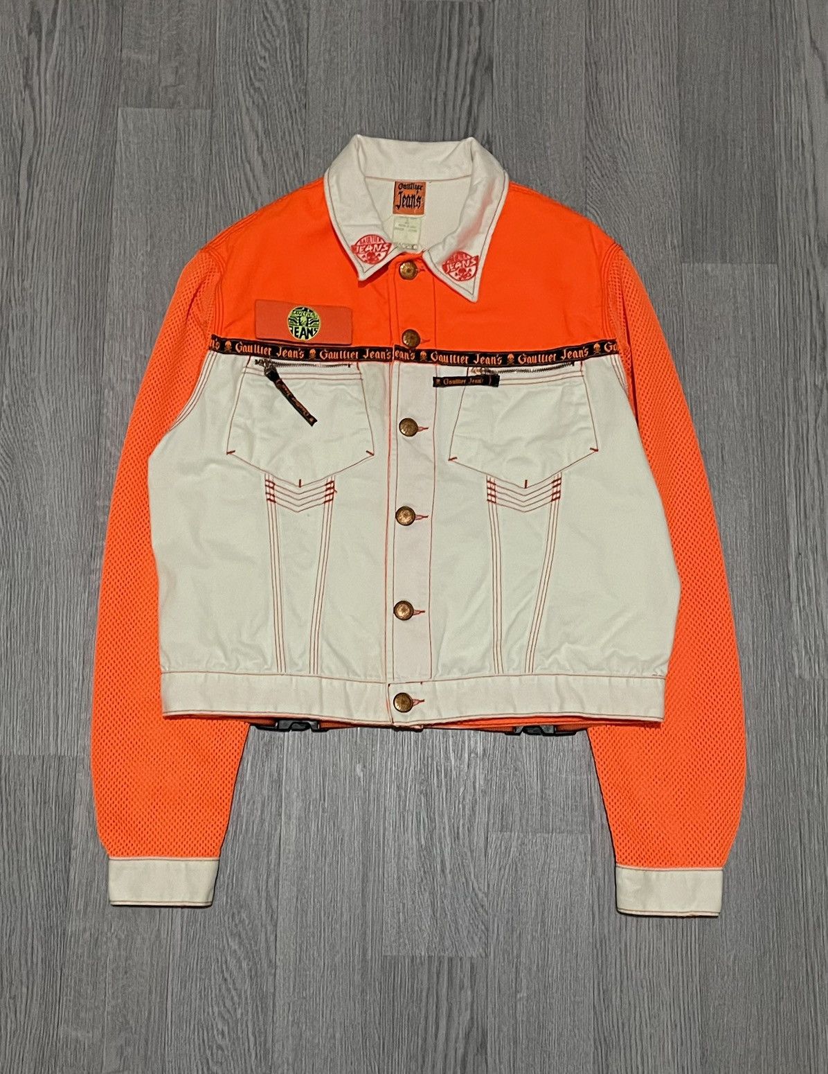 Jean Paul Gaultier Jean Paul Gaultier Jeans Orange & Cream Mesh Sleeve Jacket Size US S / EU 44-46 / 1 - 1 Thumbnail