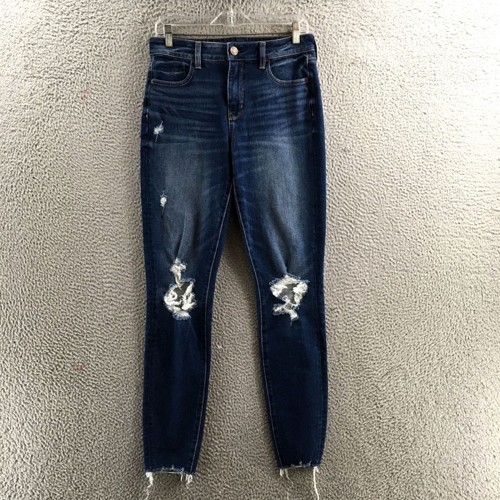 American Eagle Outfitters American Eagle Outfitters Jeans Womens 8 Long Blue Skinny Distressed Raw Hem Stretch Denim Jeans Womens Size 30" / US 8 / IT 44 - 2 Thumbnail