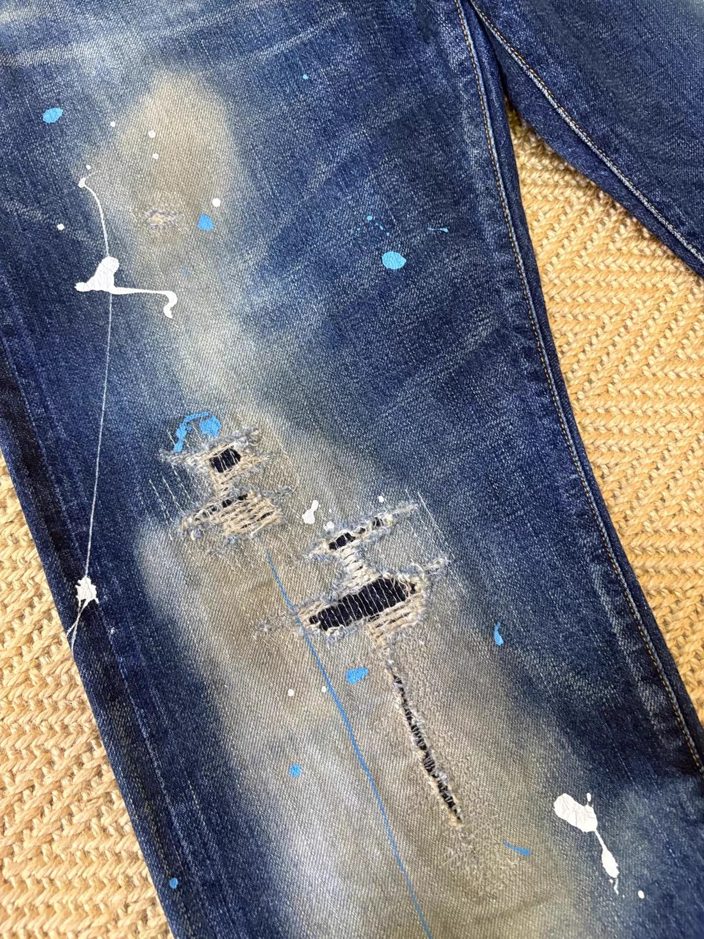 Fragment Design FRAGMENT x SEQUEL Distressed Denim L Blue/White Splatter Size US 34 / EU 50 - 4 Thumbnail