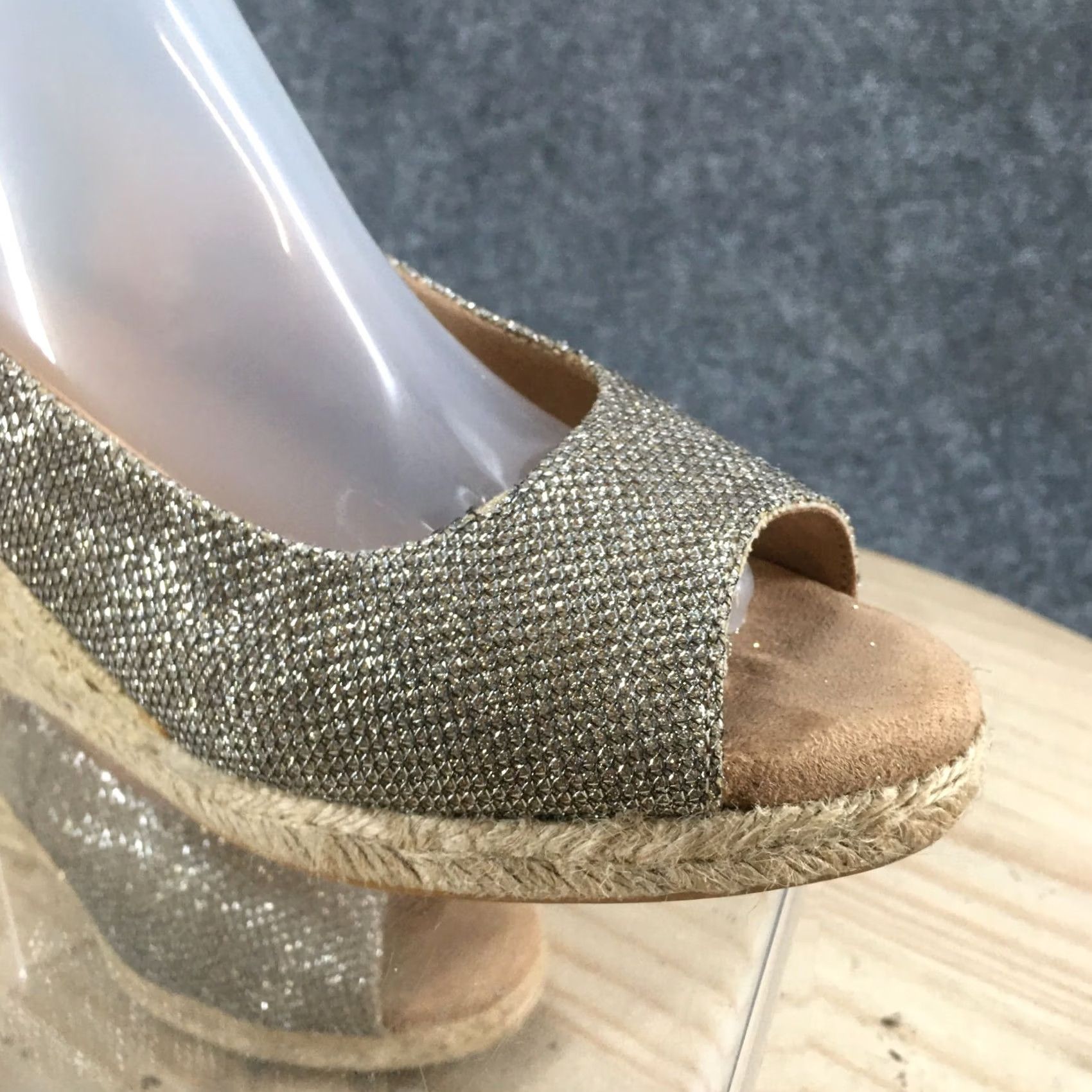 Vintage White Mountain Sandals Womens 6.5 M Social Peep Toe Espadrille Slingback Gold Size US 7 / IT 37 - 5 Thumbnail