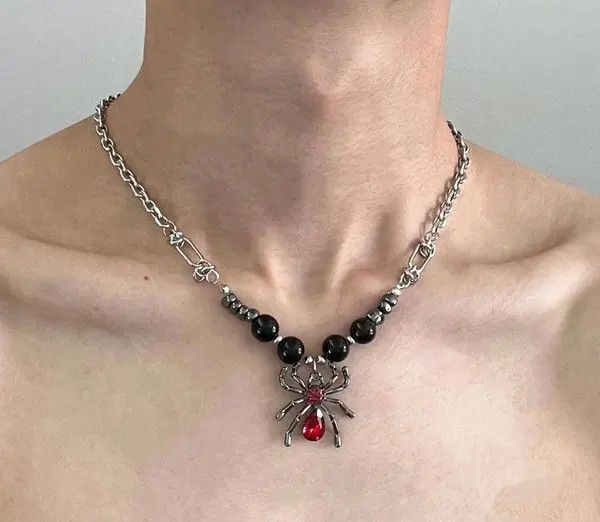 Jewelry Spider Pendant Choker Necklace with Red Gem Size ONE SIZE - 2 Thumbnail