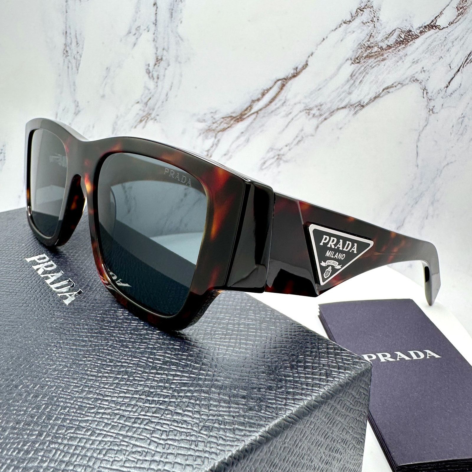 Prada New PRADA Sunglasses Brown Root Tortoise Square Plaque Logo Size ONE SIZE - 13 Thumbnail