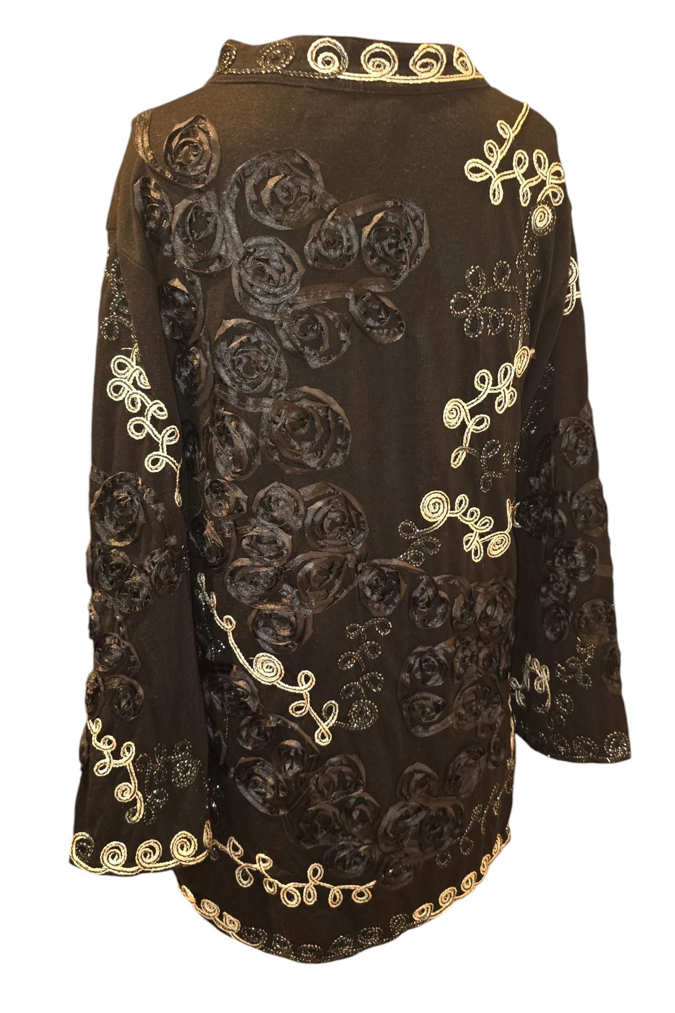 Designer Elegant Black Embroidered Tunic Blouse Size L / US 10 / IT 46 - 2 Thumbnail