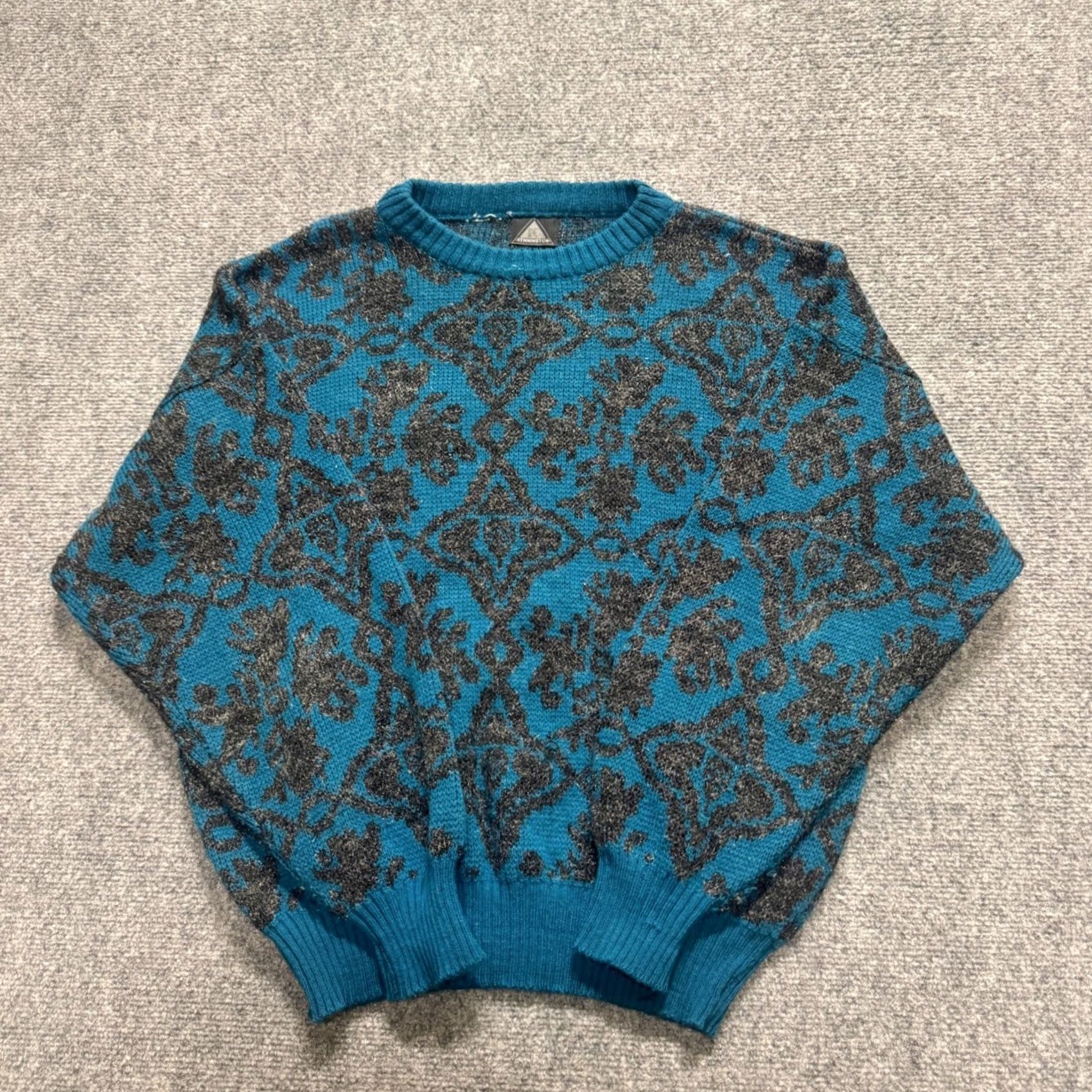 Vintage VINTAGE Knitted Sweater Mens M Blue Patterned Kennington Teal Gray 90s Size US M / EU 48-50 / 2 - 2 Thumbnail