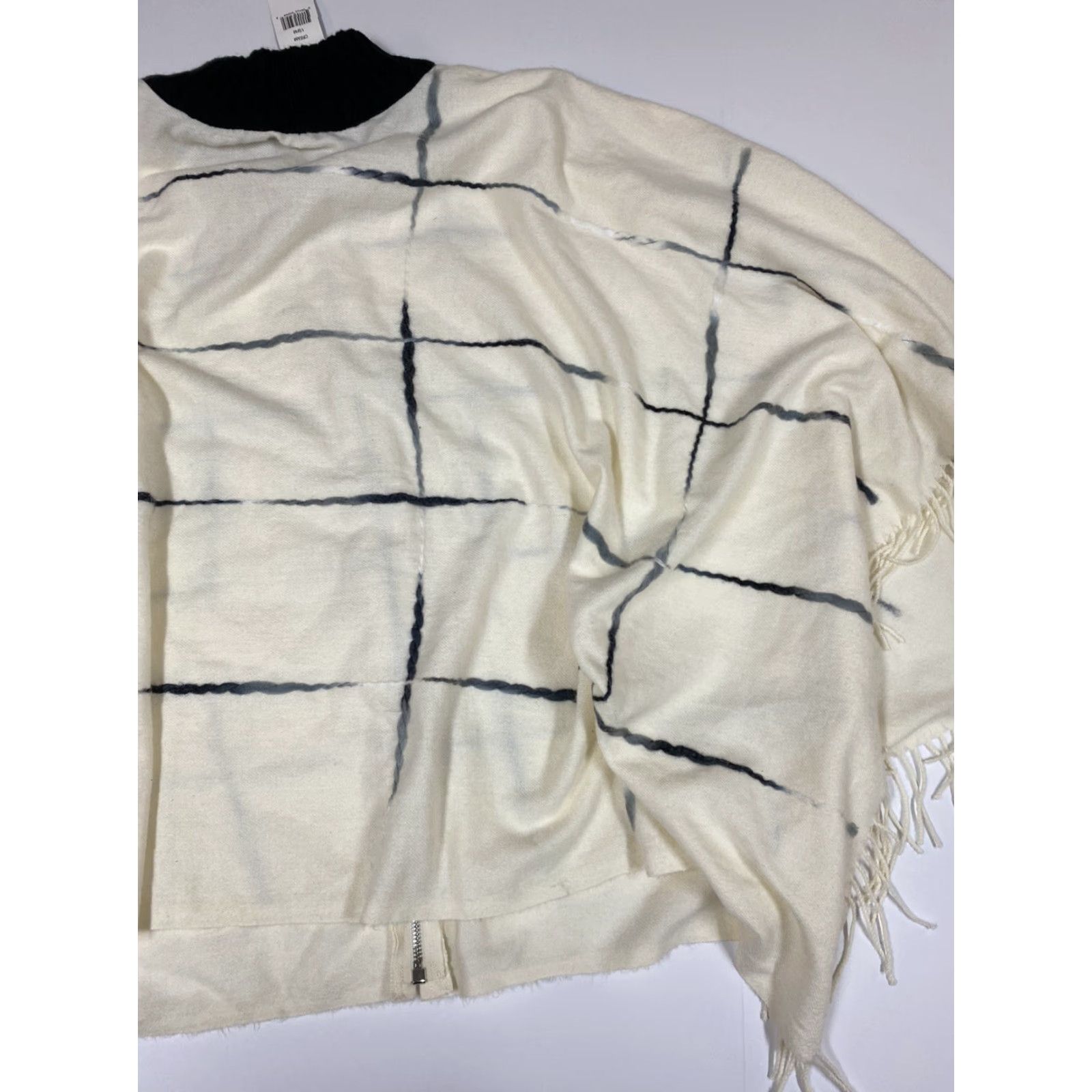 DKNY dkny Womens Sweater Cape One Size Beige Knit Cable-Fleece Fur Trim Zip Mock Neck Vintage No Size ONE SIZE - 7 Thumbnail