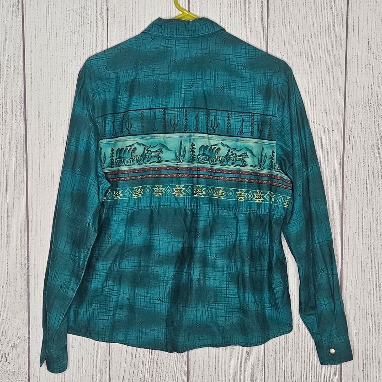 Panhandle Slim Vintage Panhandle Slim Green Wagon Horse Western Button Down Size L / US 10 / IT 46 - 4 Thumbnail