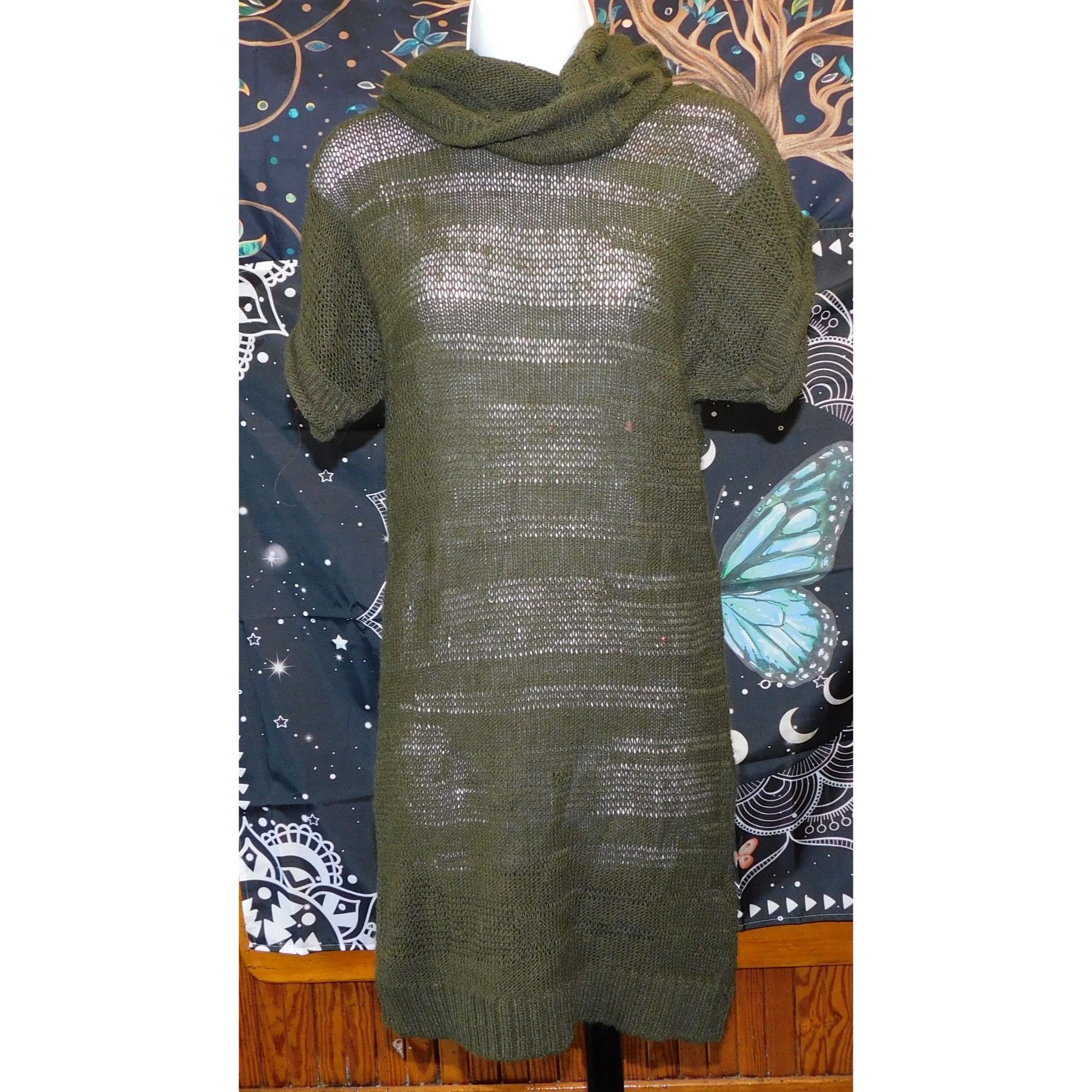 Other Click Green Slouch Neck Semi-Sheer Sweater Dress Size M / US 6-8 / IT 42-44 - 2 Thumbnail