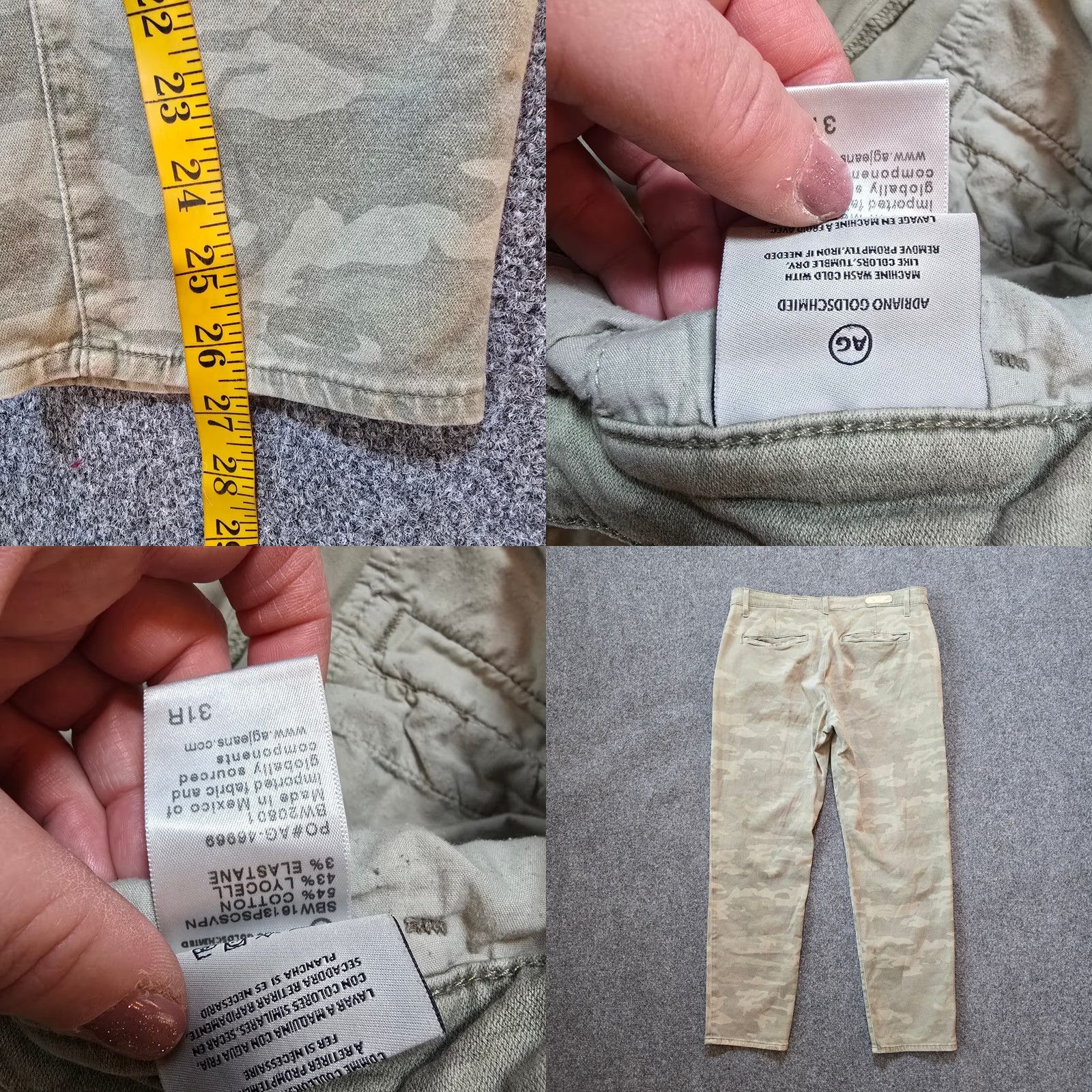 Vintage AG Adriano Goldschmied Pants Womens 31 Green Camo The Caden Legging Stretch Slim Skinny Casual Jegging Zip Size 24" / US 00 / IT 34 - 8 Thumbnail