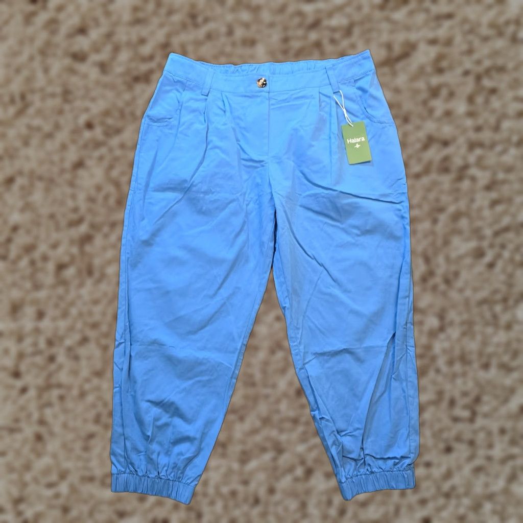 Vintage Halara Pants Womens XL Blue Mid Rise Casual Cotton Joggers Pockets Cropped Size 40" / US 18 - 1 Thumbnail