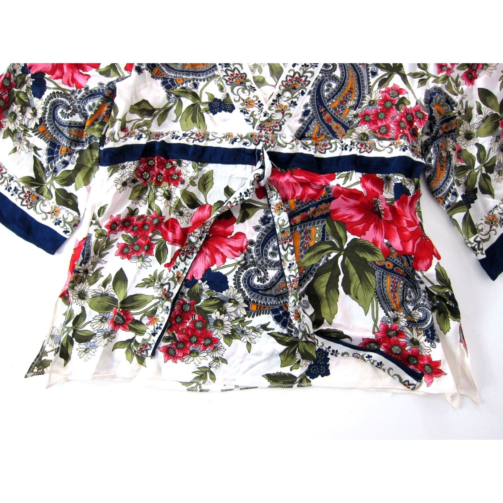 Vintage Karena P 100% Silk Pink Green Blue Orange Floral V-Neck 3/4 Sleeve Blouse PM Blouse Womens Size M / US 6-8 / IT 42-44 - 5 Thumbnail