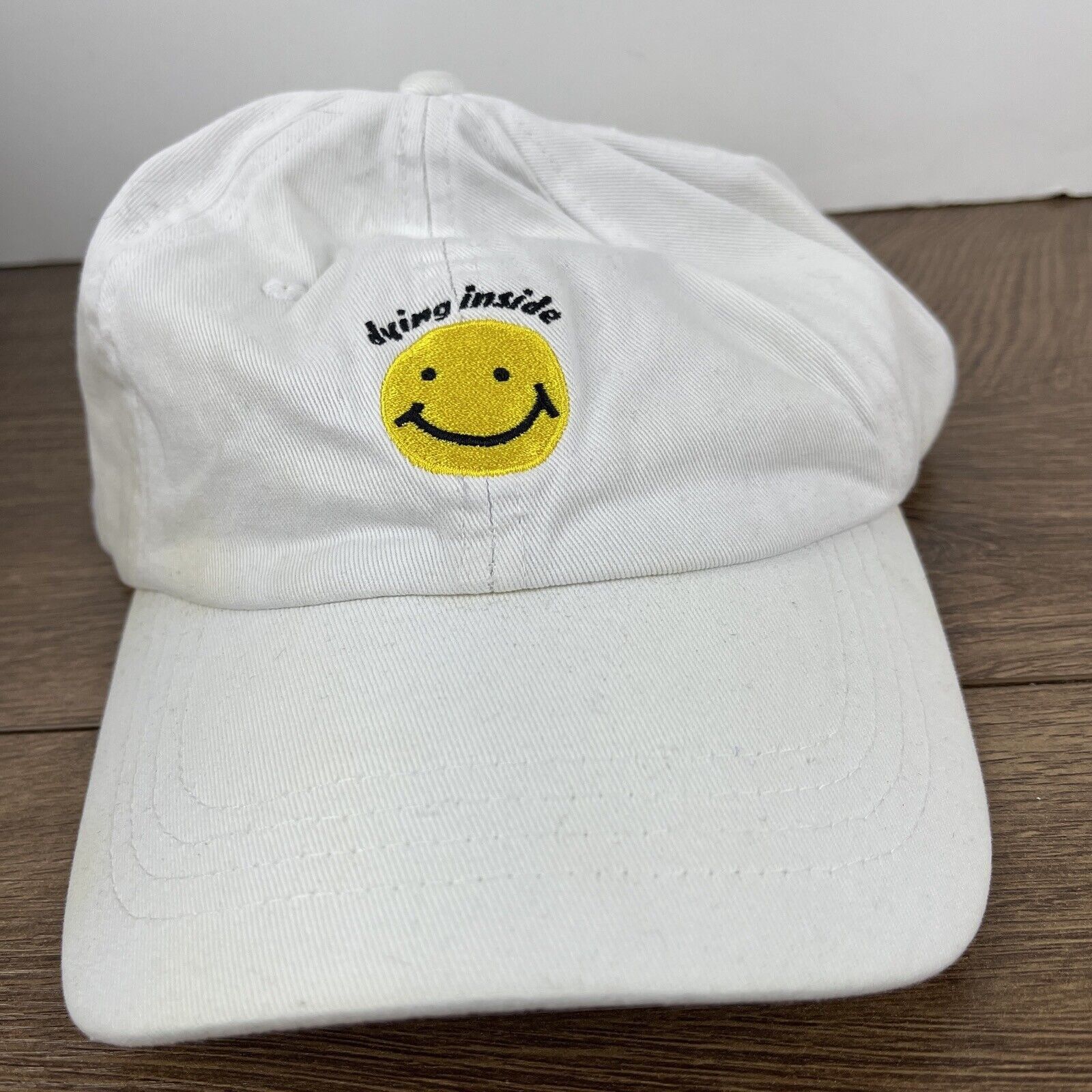 Other Dying Inside Hat Smiley Face White Hat Adjustable Adult Size Size ONE SIZE - 2 Thumbnail