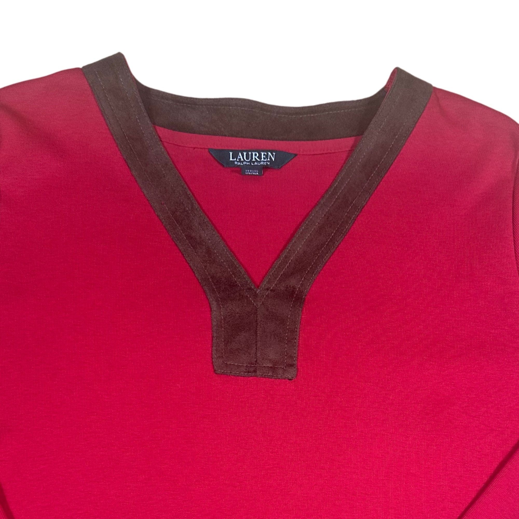 Lauren Ralph Lauren Lauren Ralph Lauren Red Faux Suede Trim V-Neck 3/4 Sleeve To Size L / US 10 / IT 46 - 4 Thumbnail