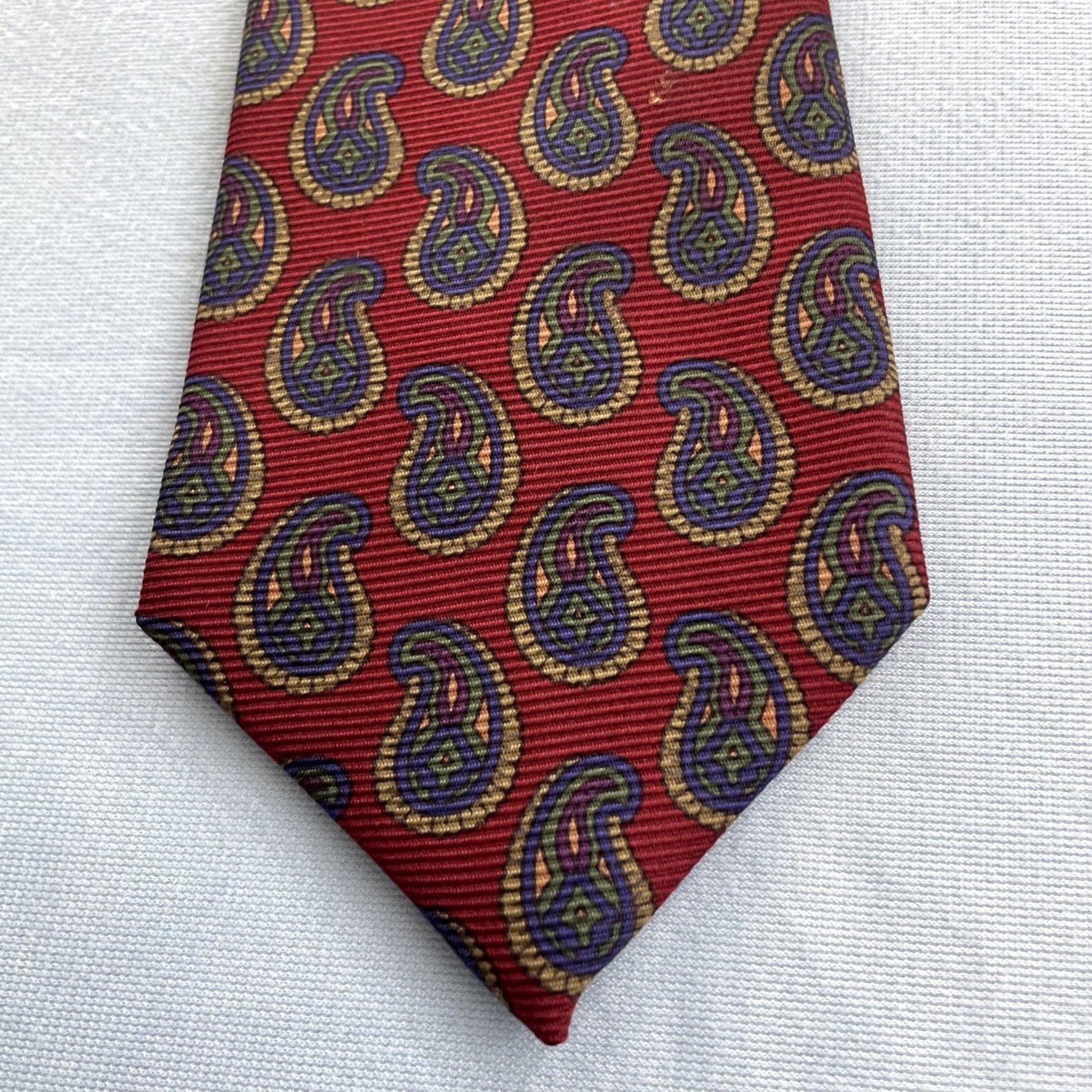 Nordstrom VINTAGE Gitman Bros Tie Silk Paisley Teardrop Red 3.5x56 Men Wide USA N/A Size ONE SIZE - 2 Thumbnail