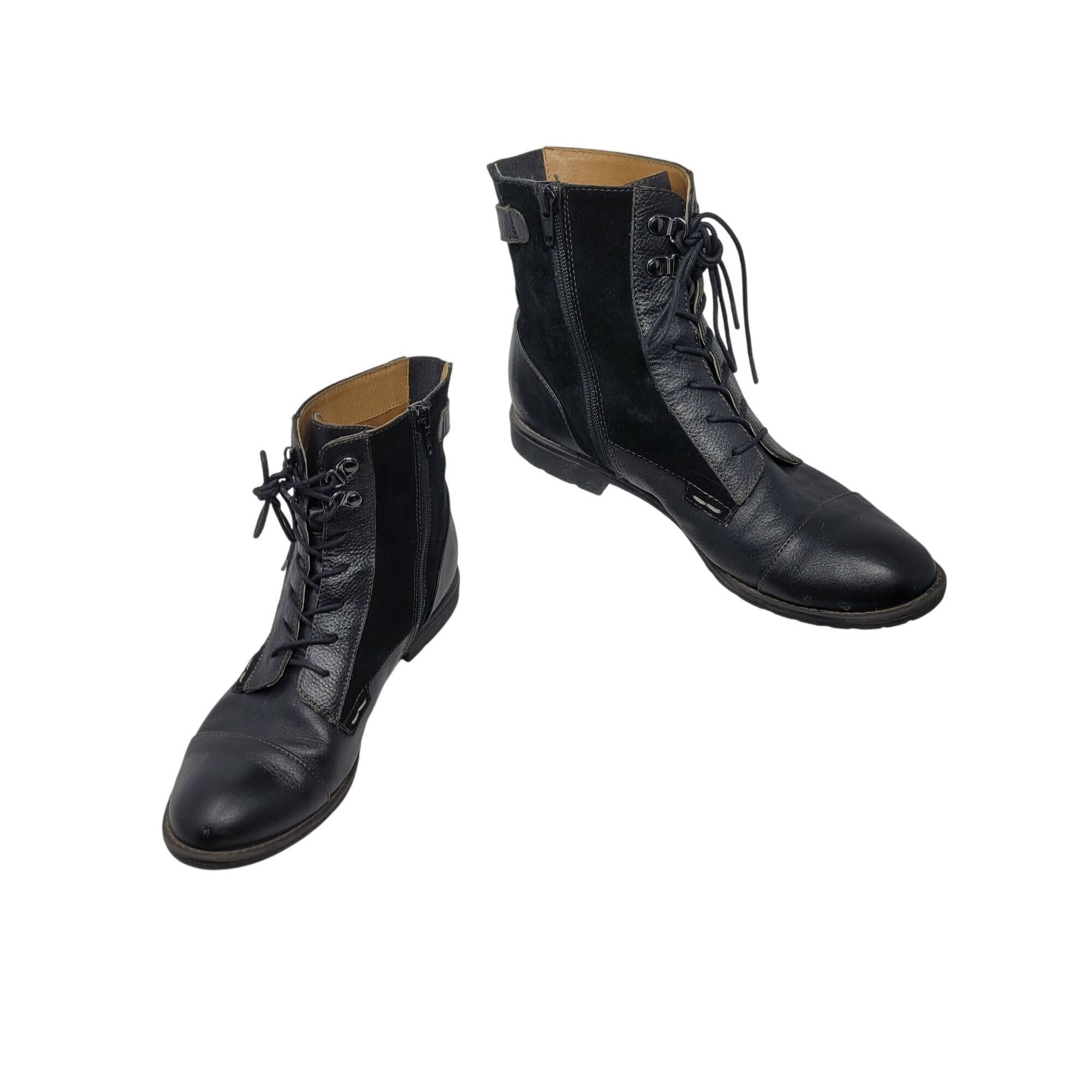 Designer Montana Artisan Black Suede Leather Lace-Up Ankle Boots Side Size US 9.5 / IT 39.5 - 1 Thumbnail