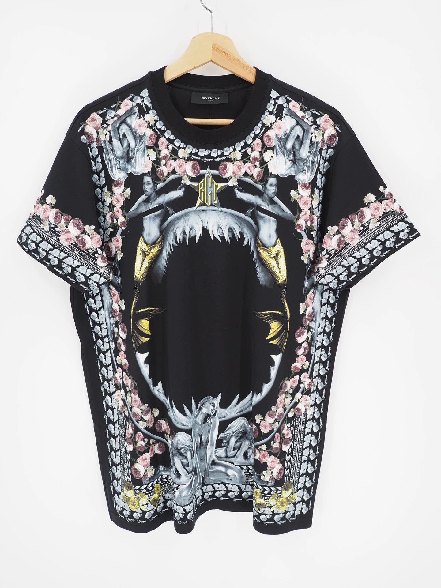 Givenchy Givenchy Black Floral Shark Mouth Short Sleeve Size US XXS / EU 40 - 1 Thumbnail