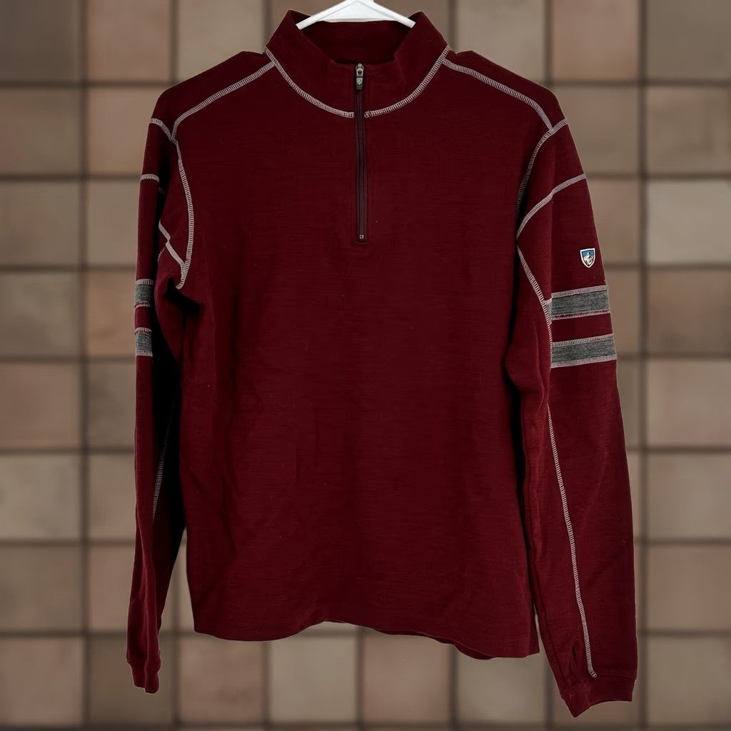 Vintage VINTAGE KÜHL Merino Wool 1/4 Zip Pullover Sweater Mens L Burgundy Outdoor - Flaw Size US L / EU 52-54 / 3 - 1 Thumbnail