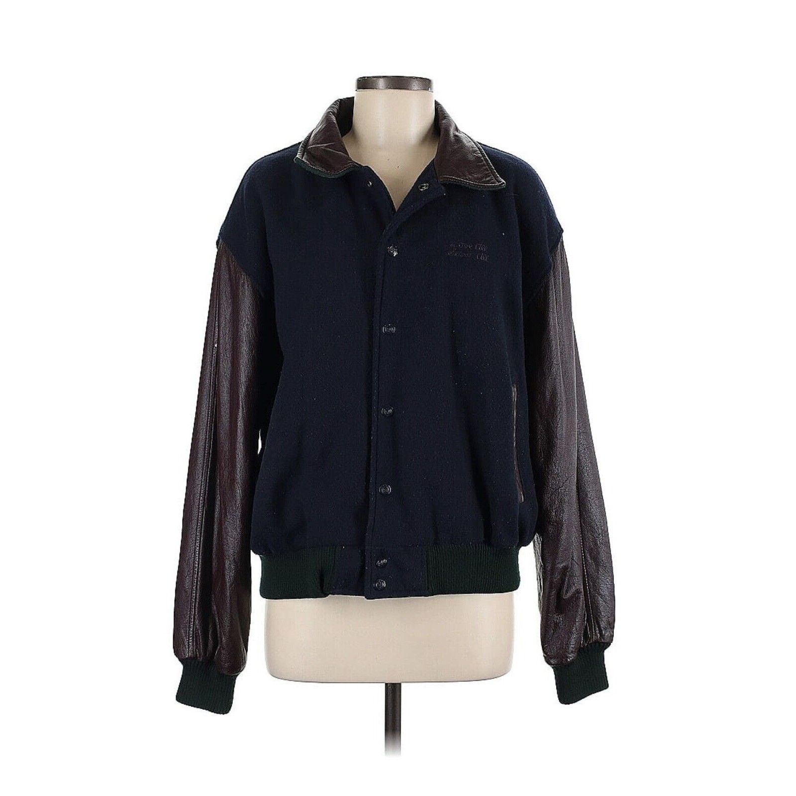 Hard Rock Cafe Hard Rock Cafe Paris Bomber Jacket Brown Leather Navy Blue Size US M / EU 48-50 / 2 - 2 Thumbnail
