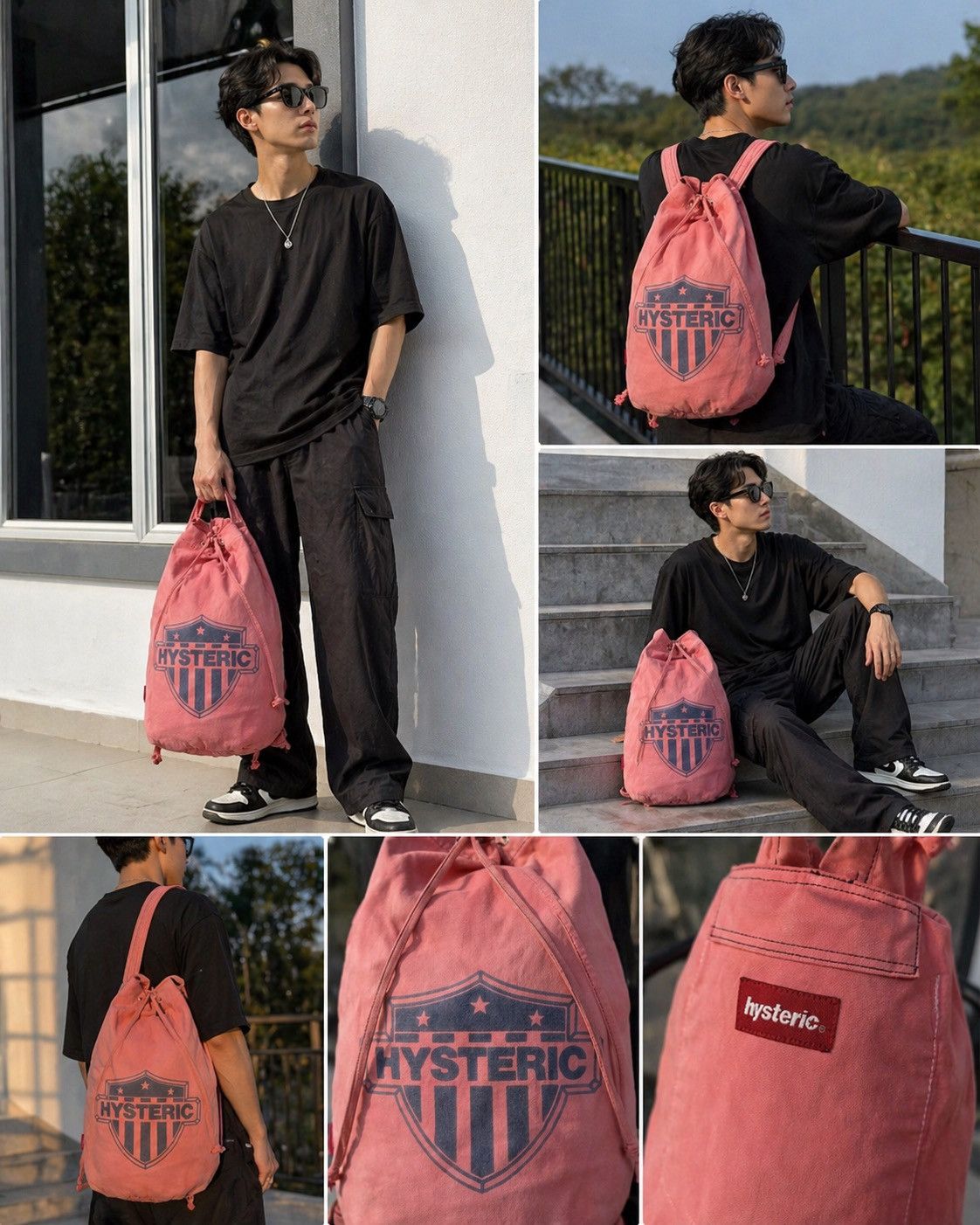 Hysteric Glamour Hysteric Pink Canvas Drawstring Backpack Y2K Archive Bag Size ONE SIZE - 4 Thumbnail