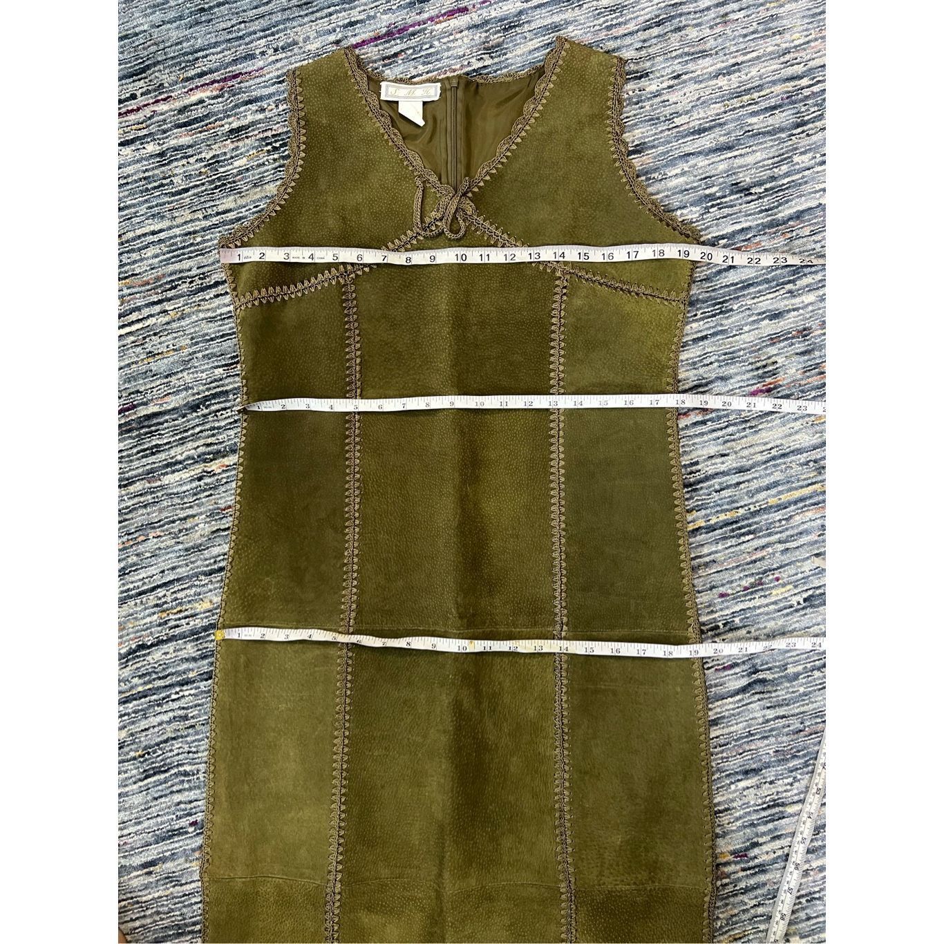 Other S.M.H. Boutique Patchwork Leather Olive Midi Dress Size 8 Size M / US 6-8 / IT 42-44 - 6 Thumbnail