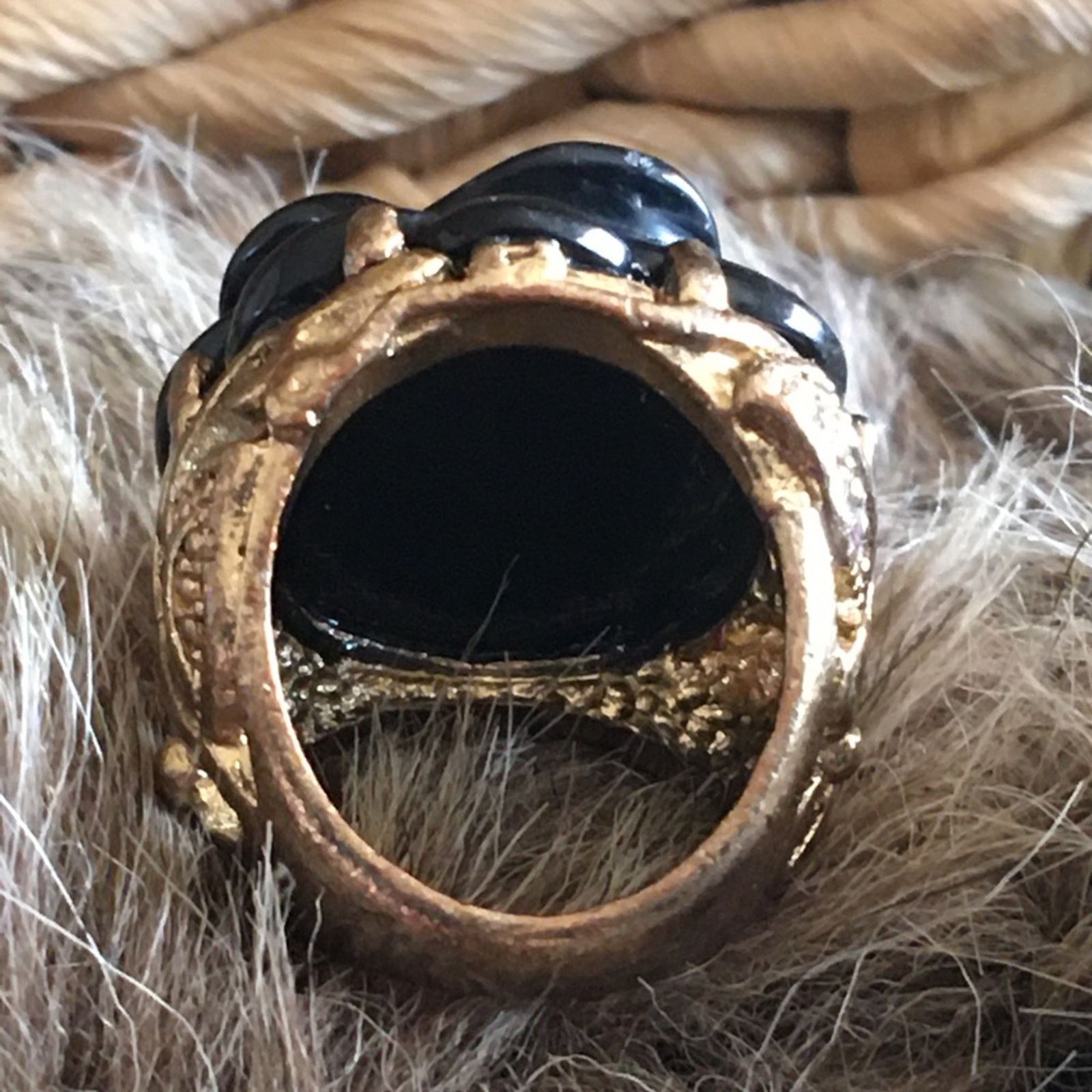 Vintage Vintage 80s black rose antique gold filigree ring Size ONE SIZE - 11 Thumbnail