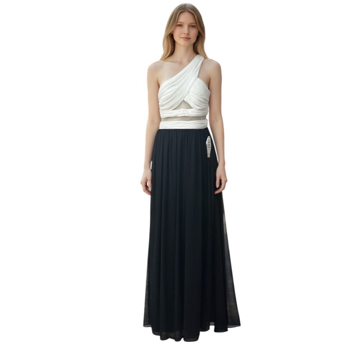 Other Blondies Nite One Shoulder Chiffon Prom Dress, Of White/Blac Size ONE SIZE - 1 Thumbnail
